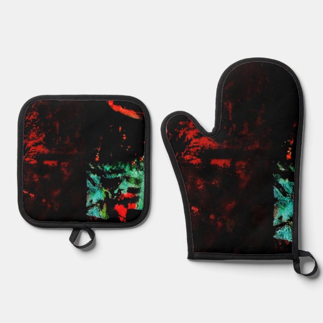 Dark abstract autumn pot holder and oven mitt,Bold Oven Mitt & Pot Holder Set (Front)