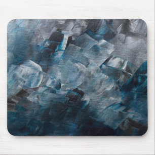 Dark Abstract Brushstrokes in Blue and Grey Tones Mouse Mat