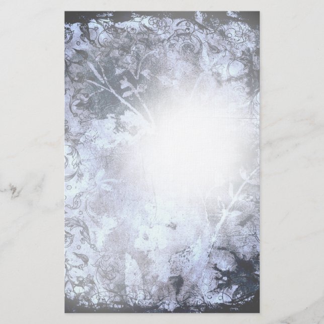 Dark Abstract Grunge Floral Stationery (Front)