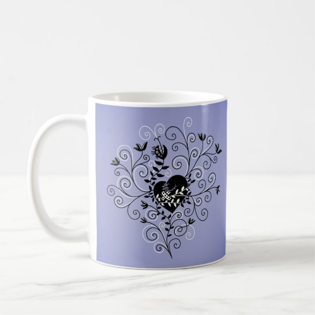 Dark Abstract Whimsical Fixed Broken Heart Coffee Mug (Left)