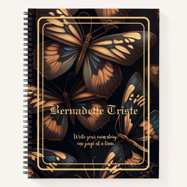 Dark Academia Aesthetic Butterfly Name Sentiment  Notebook (Front)