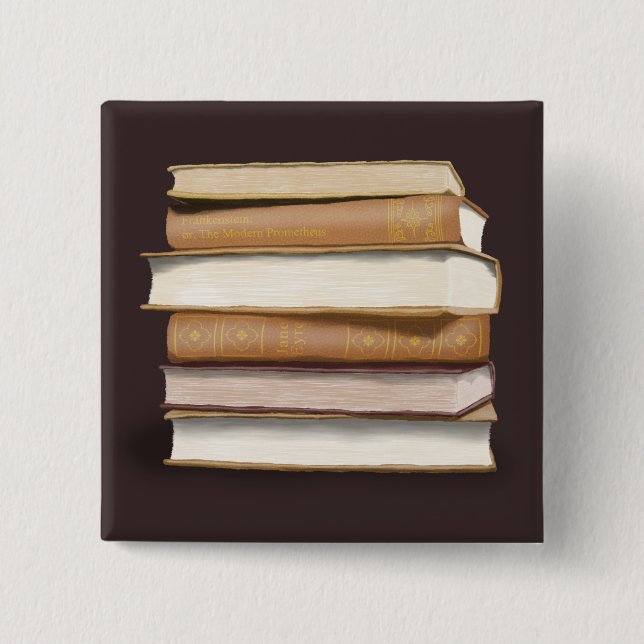 Dark Academia Antique Books 15 Cm Square Badge (Front)