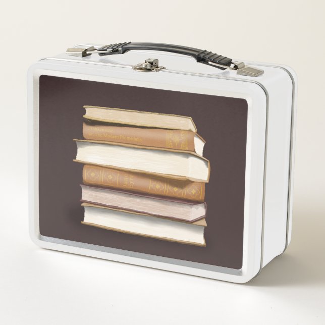 Dark Academia Antique Books Metal Lunch Box (Front)