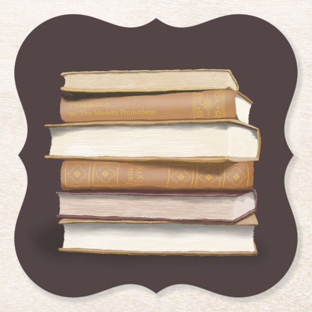 Dark Academia Antique Books Paper Coaster (Front)