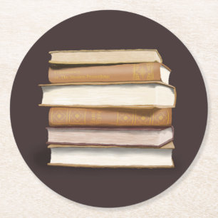 Dark Academia Antique Books Round Paper Coaster