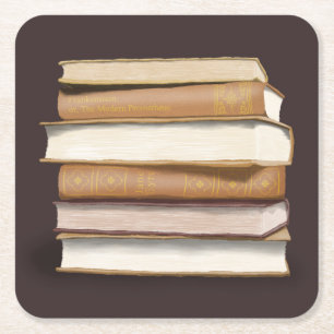 Dark Academia Antique Books Square Paper Coaster