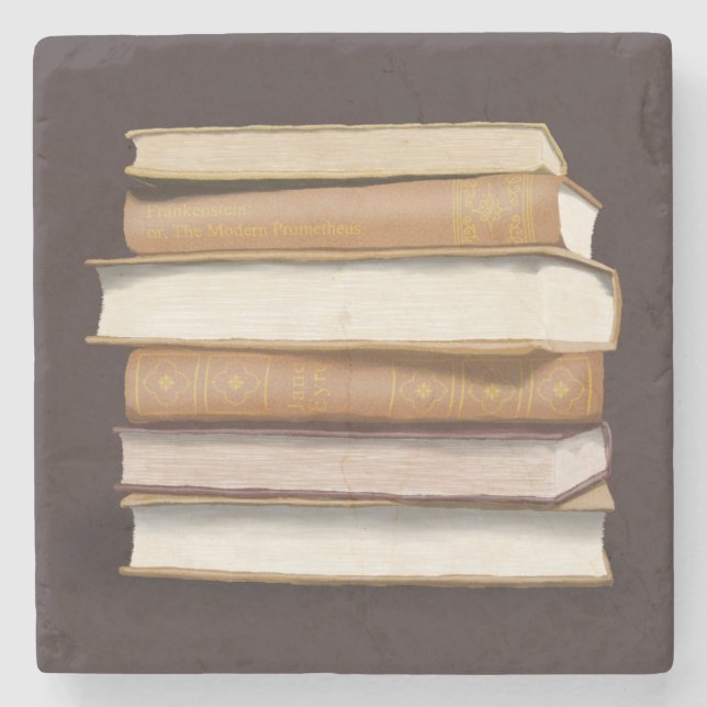 Dark Academia Antique Books Stone Coaster (Front)
