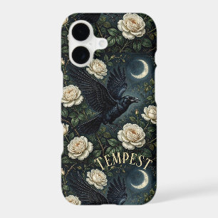 Dark Academia Antique White Rose Moon Black Raven