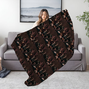 Dark Academia Autumn Books Pattern Fleece Blanket
