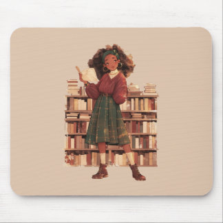 Dark Academia Black Girl Library  Mouse Mat