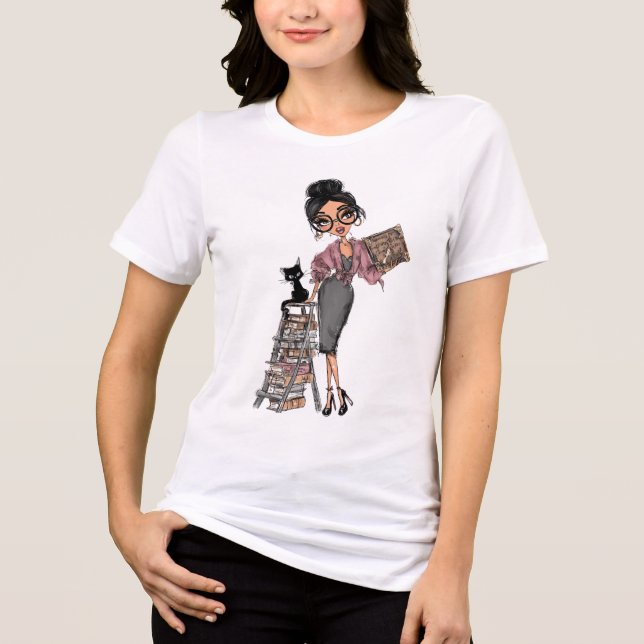 Dark Academia Book Witch with Cat Tri-Blend Shirt (Front)