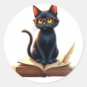 Dark Academia Cat Book Lover Reading Nook Classic Round Sticker