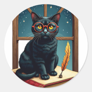 Dark Academia Cat Book Lover Vintage Library Cat G Classic Round Sticker