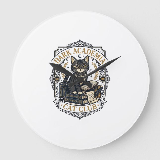 Dark Academia Cat Cat Dad Gift Idea - Dark Academi Large Clock (Front)