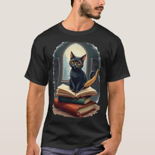 Dark Academia Cat Reader Booktok Aesthetic Vintage T-Shirt