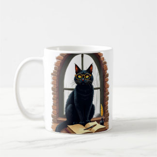 Dark Academia Cat Reader Bookworm Library Sticker Coffee Mug