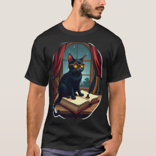 Dark Academia Cat Reader Bookworm T-Shirt