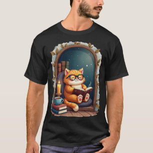 Dark Academia Cat Reading Nook Vintage Books Coffe T-Shirt