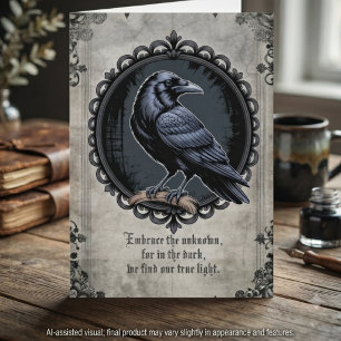 Dark Academia Charcoal Raven Medallion Note Card