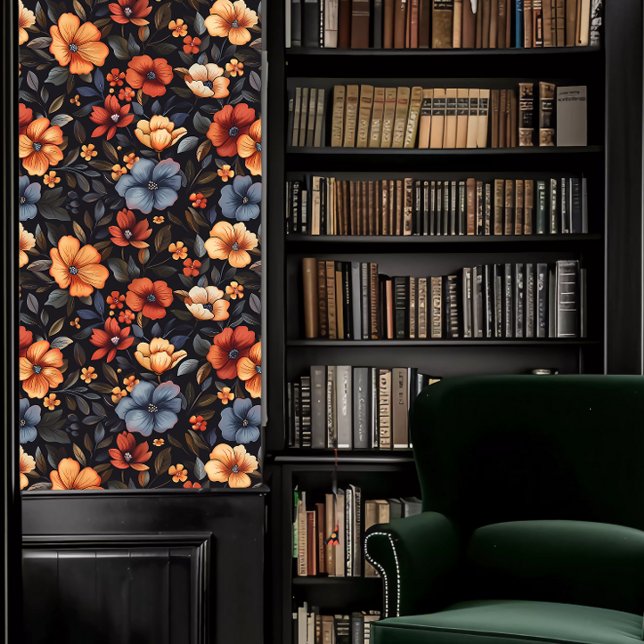 Dark Academia Colourful Floral Wallpaper (Dark Academia Colorful Floral Wallpaper in a library.)