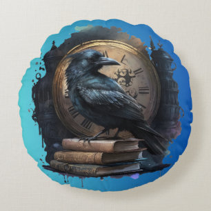 Dark Academia Crow and Clock Pillow