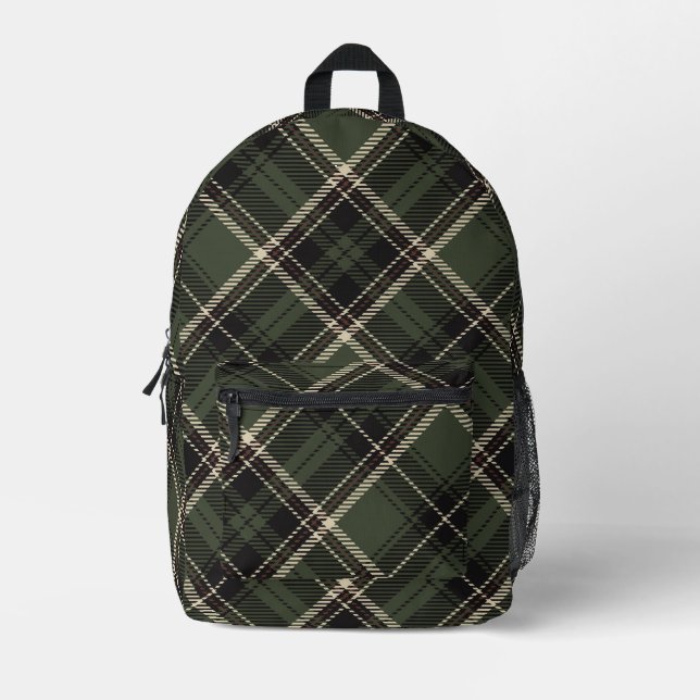 Dark Academia Dark Spruce Green Plaid Printed Backpack (Front)