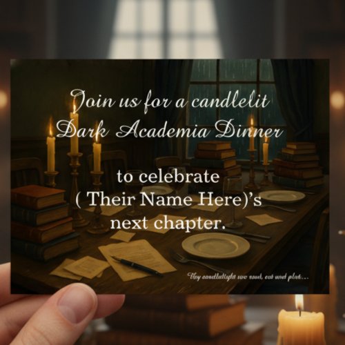 a dark academia book club birthday party invitation