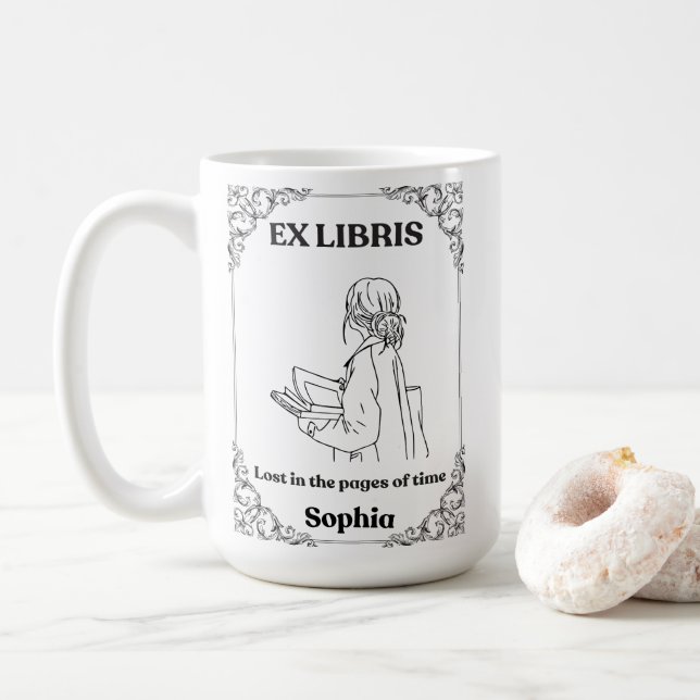 Dark Academia Ex Libris Personalised Reading Journ Coffee Mug (With Donut)