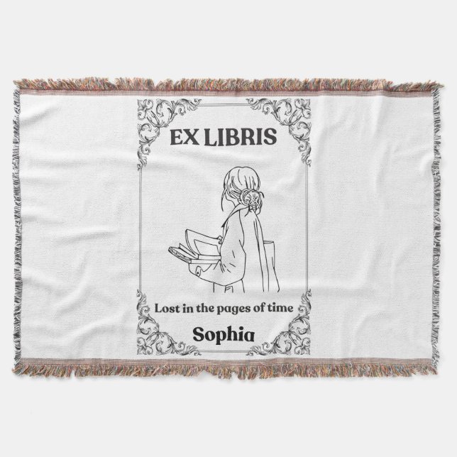 Dark Academia Ex Libris Personalised Reading Journ Throw Blanket (Front)