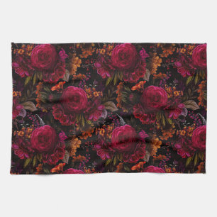 Dark Academia Floral Design Tea Towel