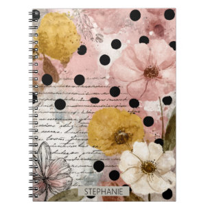 Dark Academia Floral Letter - Pink & Gold Blooms Notebook