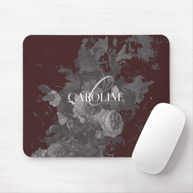 Dark Academia Floral Still Life Burgundy Mouse Mat (With Mouse)