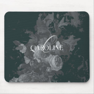 Dark Academia Floral Still Life Dark Green Mouse Mat