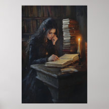 Dark Academia Girl Reading Art Gothic Library Cand