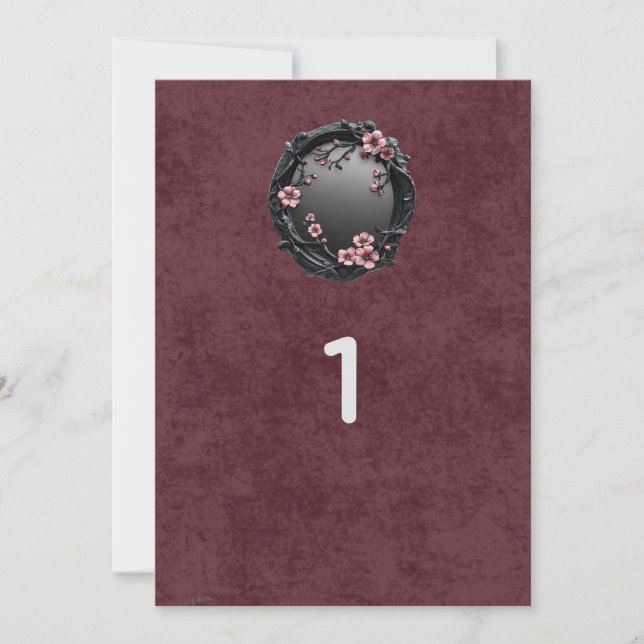 Dark Academia Goth Wedding Table Numbers (Front)