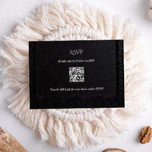 Dark Academia Gothic Black Lace Elegant Wedding QR RSVP Card