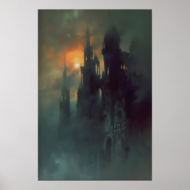 Dark Academia Gothic Cathedral Printable, Dark Oil Poster (Front)