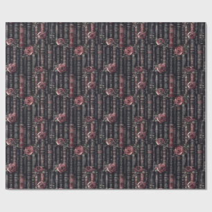 Dark Academia Gothic Library Vintage Book & Rose Wrapping Paper