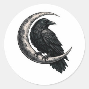 Dark Academia Gothic Raven on Crescent Moon Sticke Classic Round Sticker