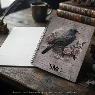 Dark Academia Gothic Raven Rose Charcoal Planner