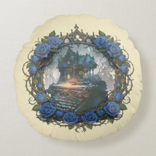Dark Academia Gothic Typewriter wreath and Castle Round Cushion