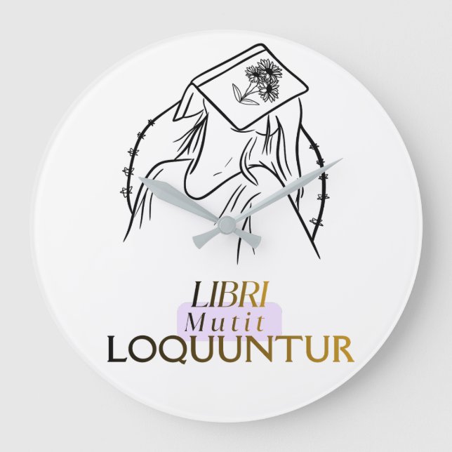 Dark Academia Latin Quote Line Art Large Clock (Front)