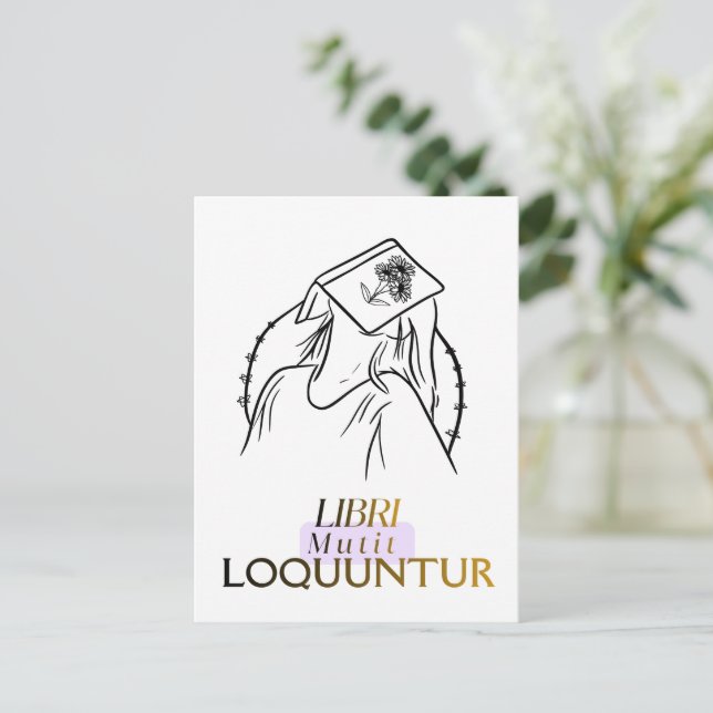 Dark Academia Latin Quote Line Art Postcard (Standing Front)