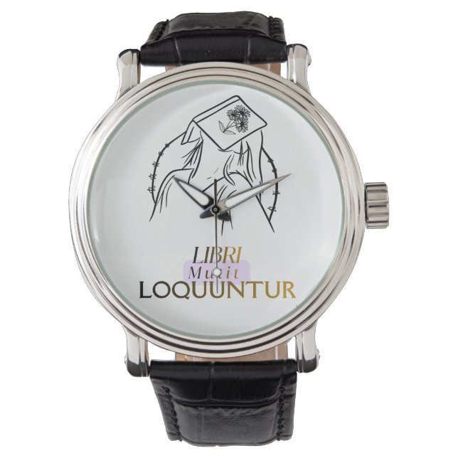 Dark Academia Latin Quote Line Art Watch (Front)