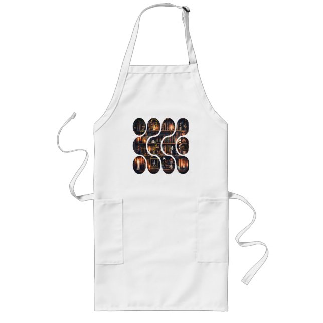 Dark Academia Magical Bookshelf Vintage Design Long Apron (Front)