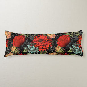 Dark Academia Maximalist Red Dahlia Floral  Body Cushion