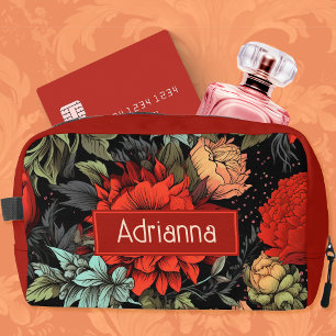 Dark Academia Maximalist Red Dahlia Floral Dopp Kit