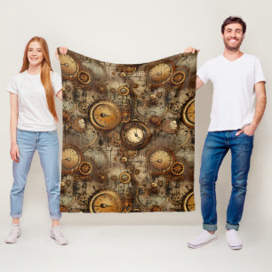 Dark Academia Mechanical Parchment Sepia Brass Fleece Blanket