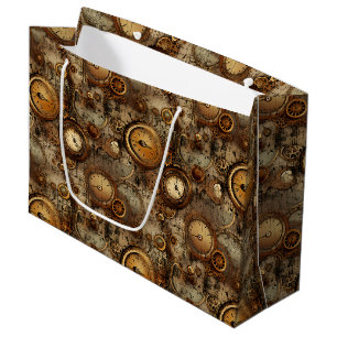 Dark Academia Mechanical Parchment Sepia Brass Large Gift Bag