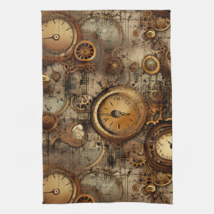 Dark Academia Mechanical Parchment Sepia Brass Tea Towel